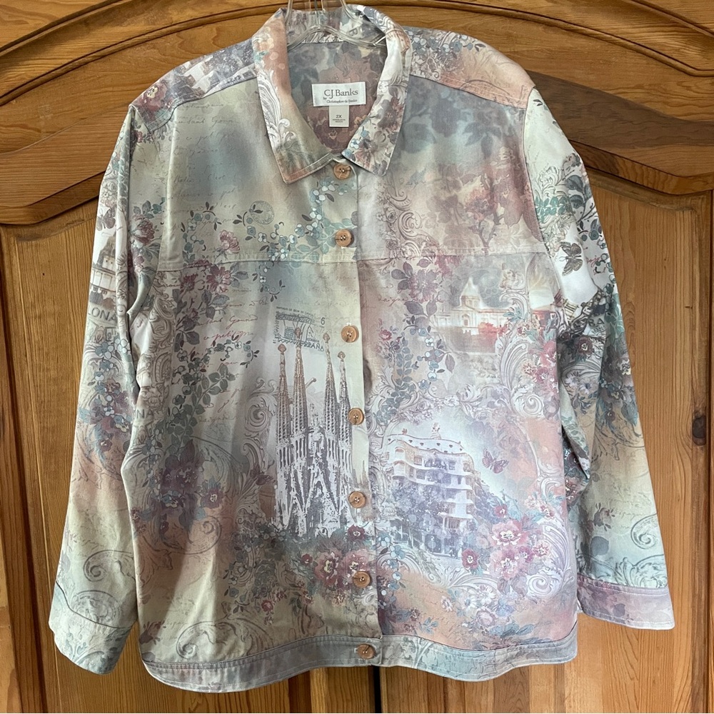 Women's Plus 2X Floral Jacket Mauve Pink Spain Print C.J. Banks